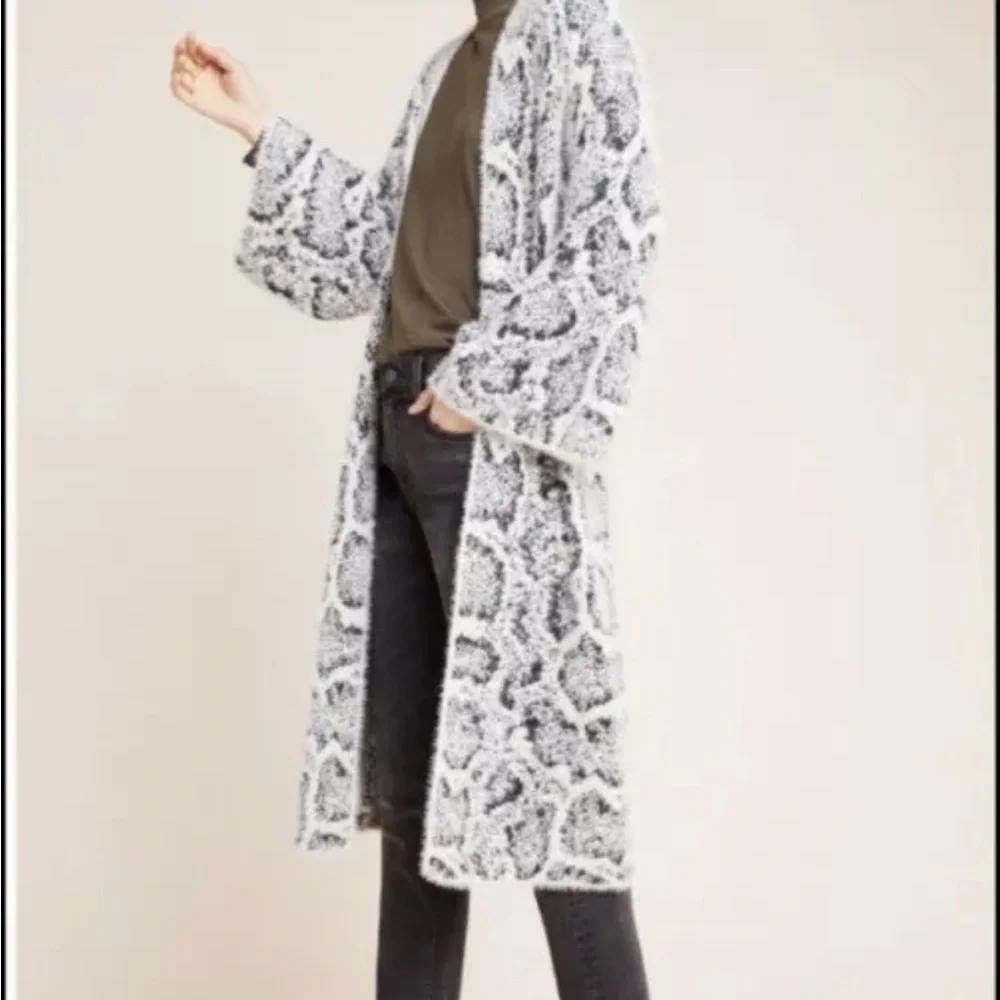 Anthropologie NWOT Chic Black and White Long Cardigan O/S - Picture 5 of 14